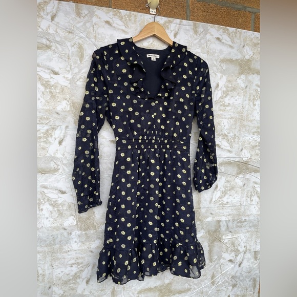Whistles Aggie Navy Daisy Print Ruffle Dress Size 4 - Picture 8 of 15